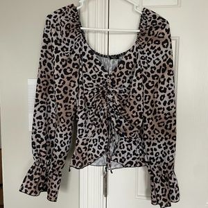 (2/$15) Nasty Gal Leopard Print ruched puff long sleeve